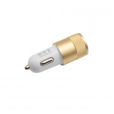 Car Charger Thumb Size 2 USB Ports 2.1A Fast Charging for Apple Android Tablets Smartphone - Gold